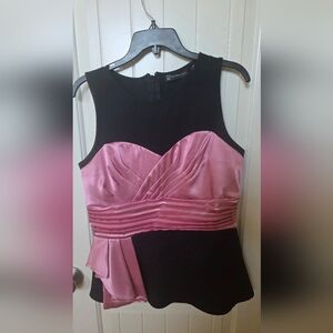 ✨ Medium NY&C Pink & Black Satin-Accented Sleeveless Peplum Top